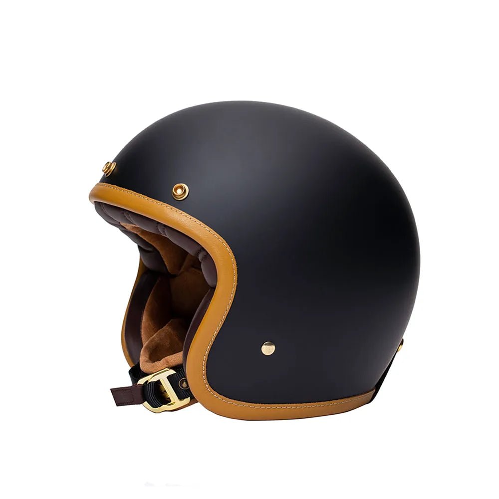 Casque bol vintage - Noir et cuir - LE PRATIQUE DU MOTARD