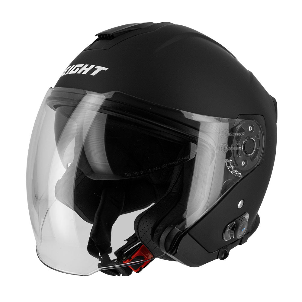 Casque jet intercom bluetooth S770 Kyle noir mat de profil, visière et écran solaire