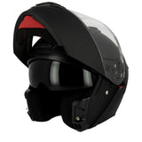 Casque modulable S551 Dual Face noir mat — vue trois-quarts avant, mentonnière relevée