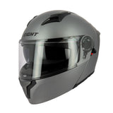 Casque modulable S551 Dual Face titane mat — vue trois-quarts avant, mentonnière fermée