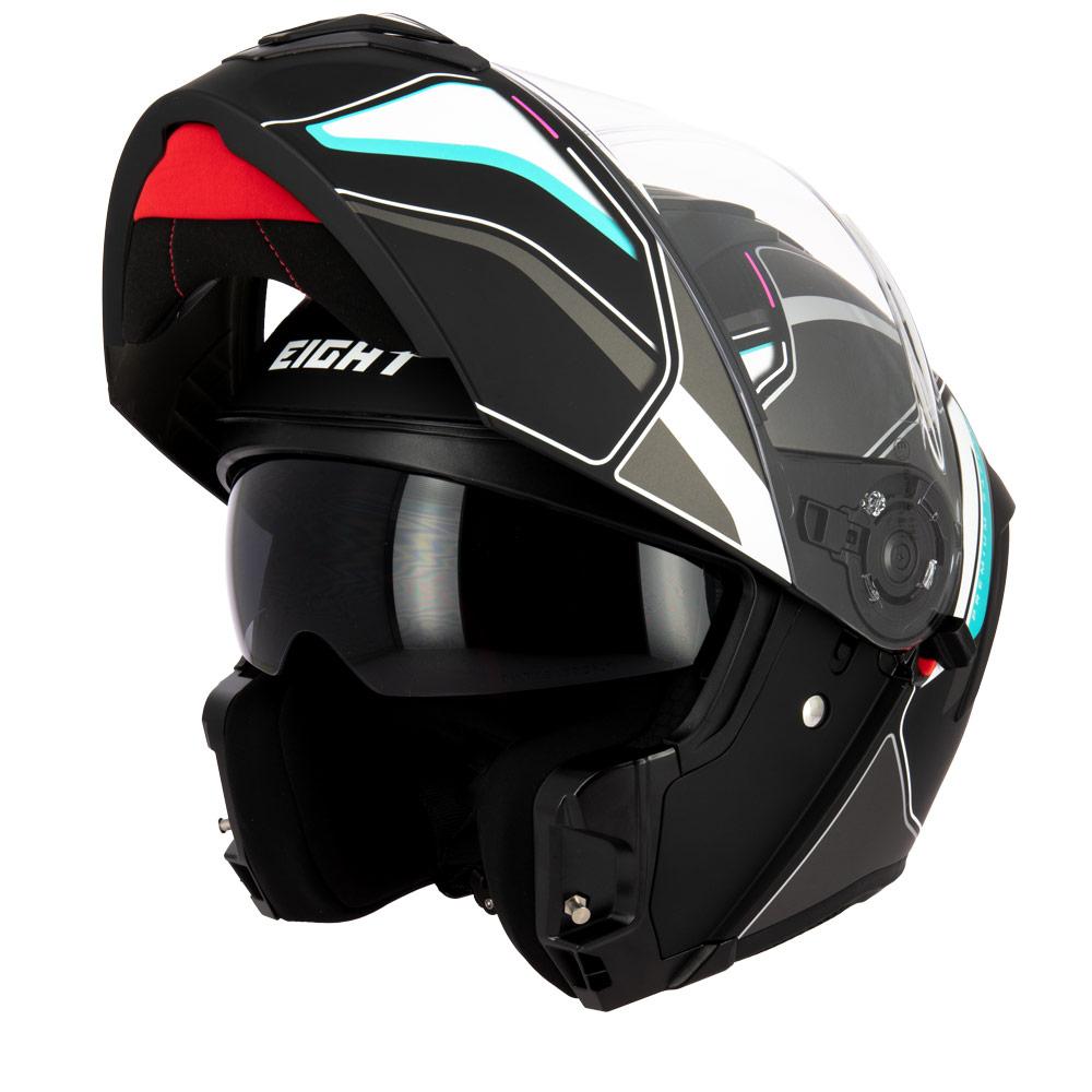 Casque modulable S551 Dual Face noir bleu — vue trois-quarts avant, mentonnière relevée