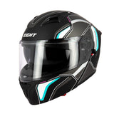 Casque modulable S551 Dual Face noir bleu — vue trois-quarts avant, mentonnière fermée