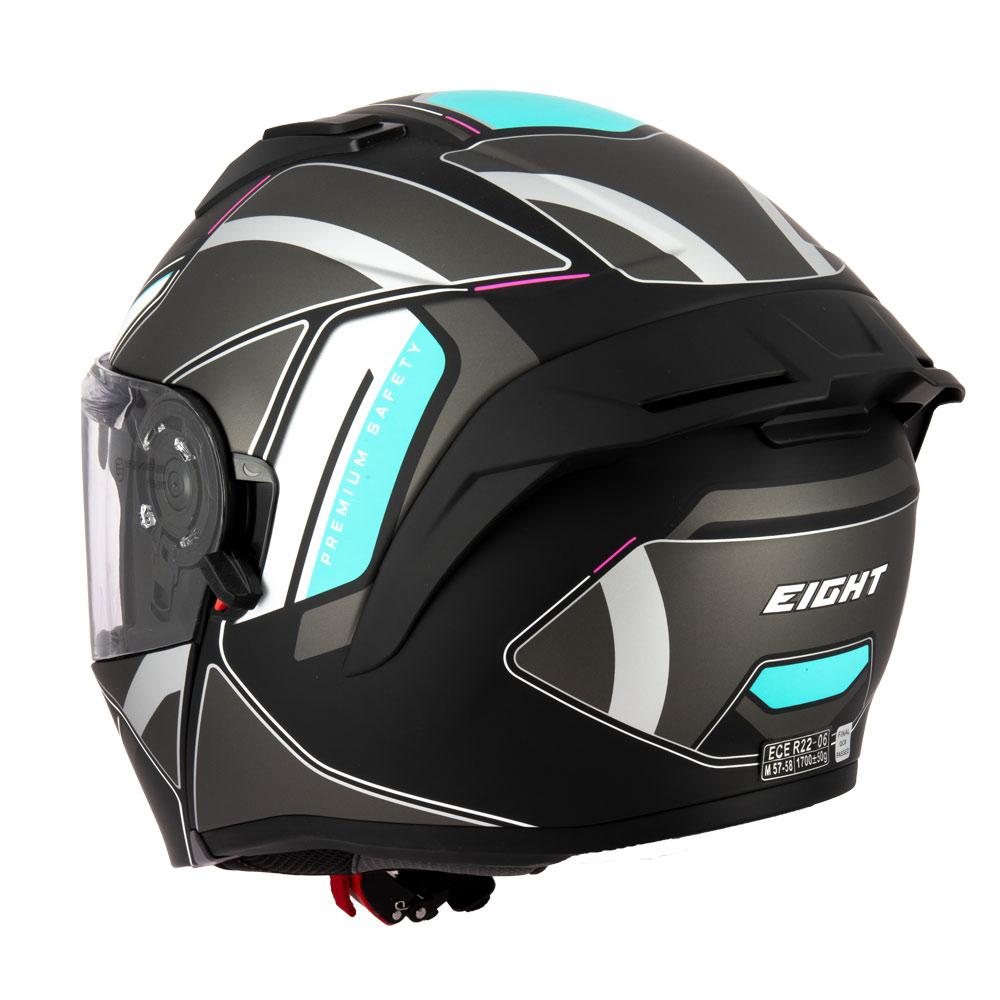 Casque modulable S551 Dual Face noir bleu — vue trois-quarts arrière