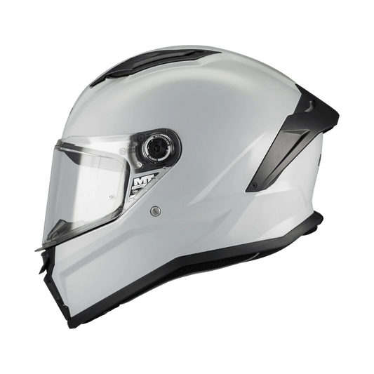 Casque intégral moto MT Stinger 2 gris brillant vue de profil visière fermée