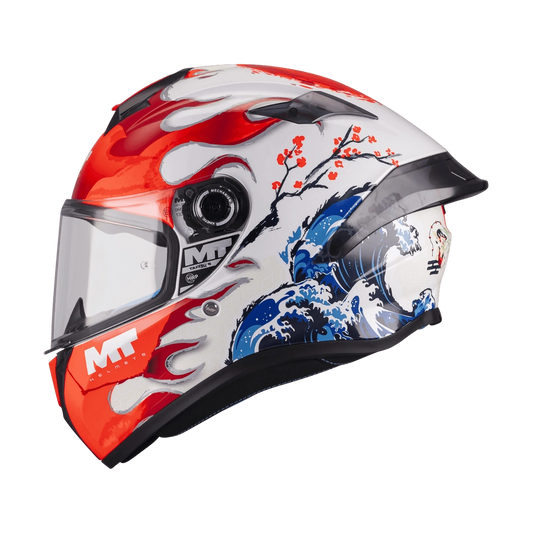 Casque intégral graphique MT Targo S Yamanaka vue de profil vagues Hokusai et flammes