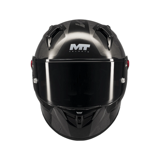 Casque intégral MT KRE+ S Pure noir gloss de face, écran fumé et ventilations frontales