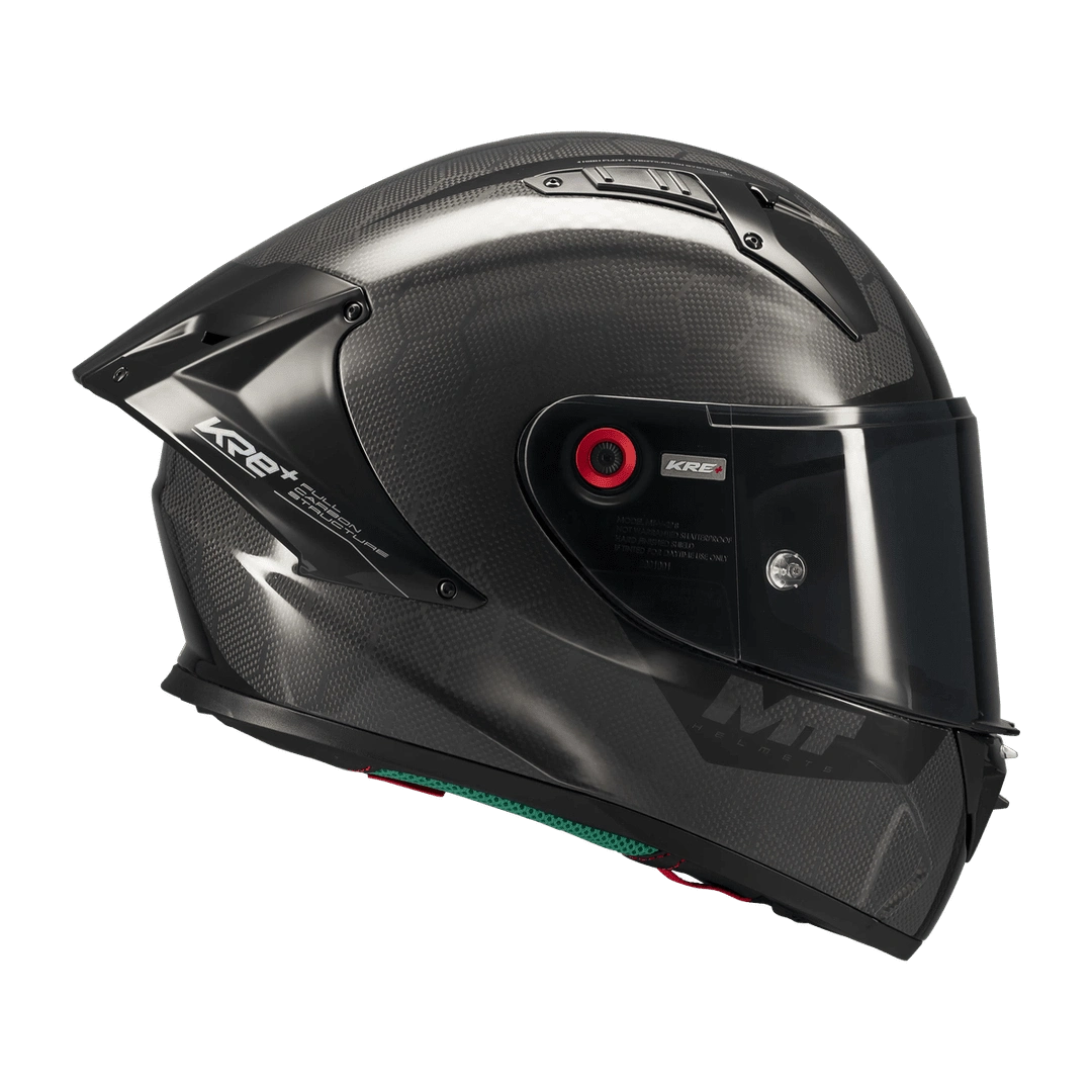 Casque intégral MT KRE+ S Pure noir gloss de trois-quarts arrière, tressage des fibres composites