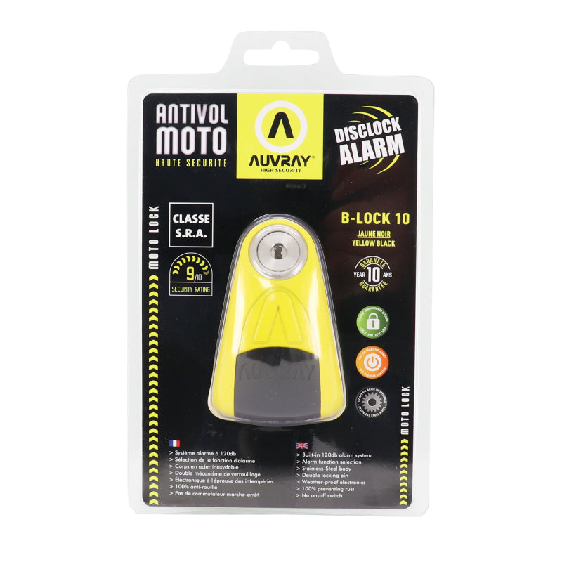 Antivol Bloque Disque Auvray B-Lock 10 Avec Alarme Sonore Diam 10Mm Jaune (Classe Sra)