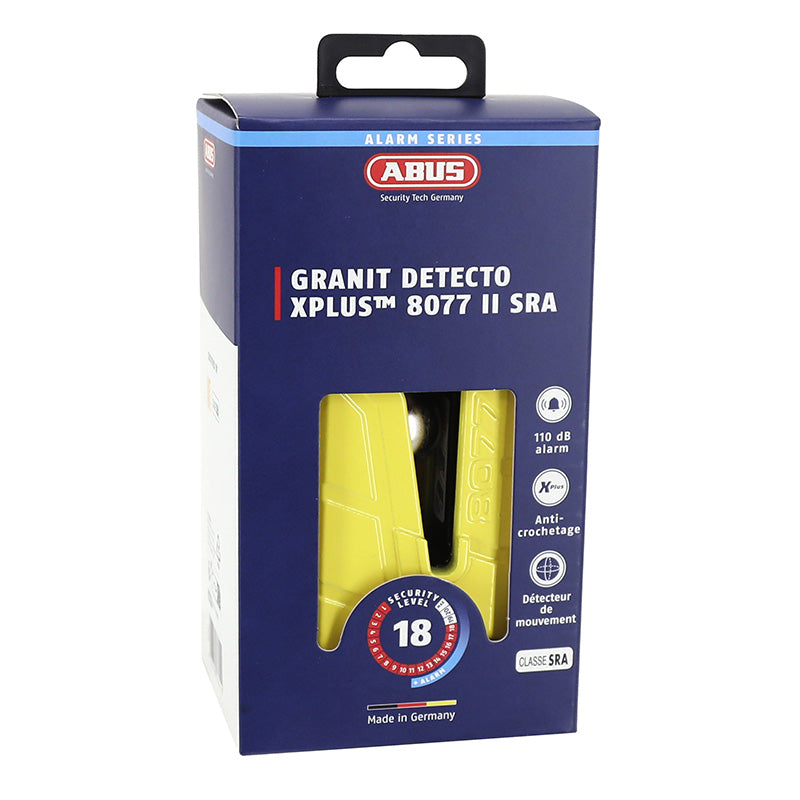 Antivol Bloque Disque Abus Granit 8077 Detecto Xplus Avec Alarme Sonore 100Db Diam 19Mm Jaune (Classe Sra)