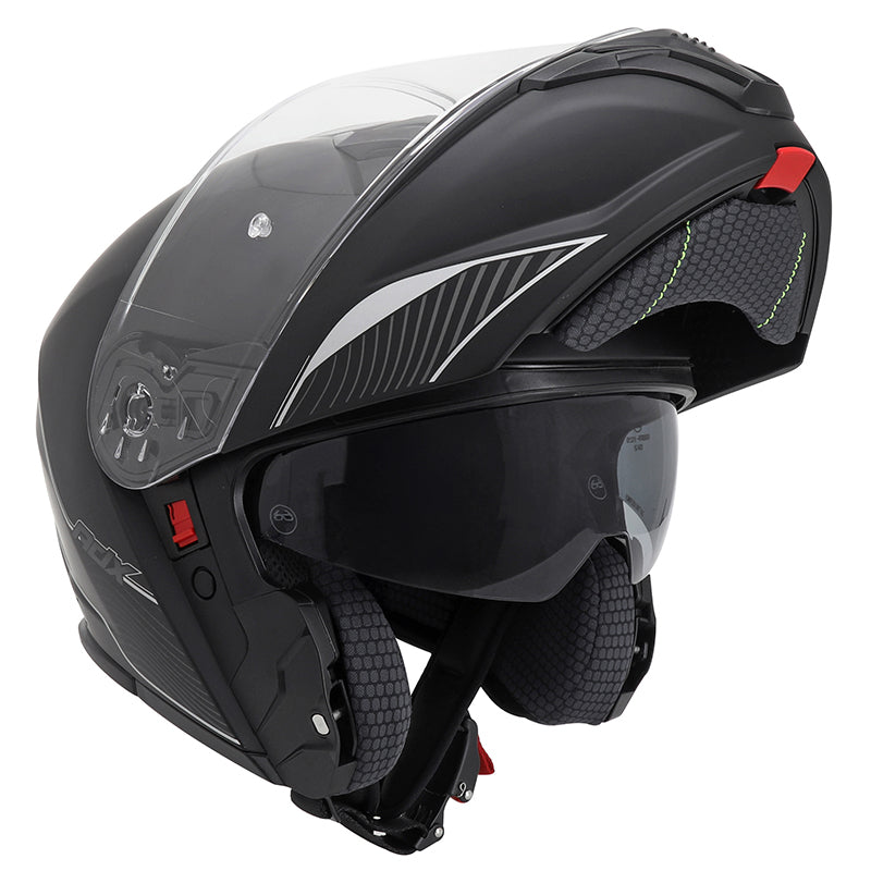 Casque modulable ADX AM600 Noir Mat — mentonnière relevée, pare-soleil intégré abaissé