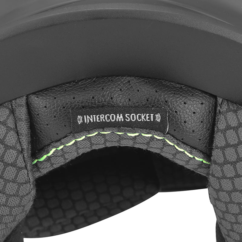 Casque jet ADX AJ300 Noir Mat — étiquette « Intercom socket » sur la garniture intérieure