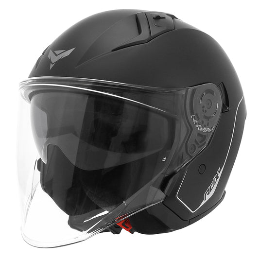 Casque jet ADX AJ300 Noir Mat — vue trois-quarts avant, second angle