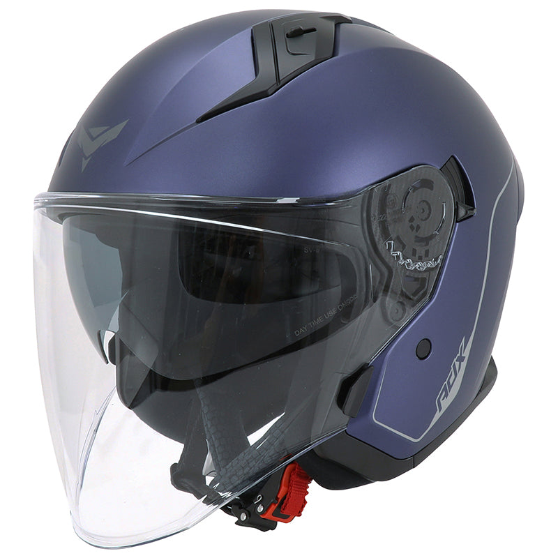 Casque jet ADX AJ300 Bleu Mat — vue trois-quarts avant, second angle