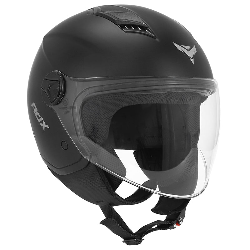 Casque jet ADX AJ050 Noir Mat — vue trois-quarts avant