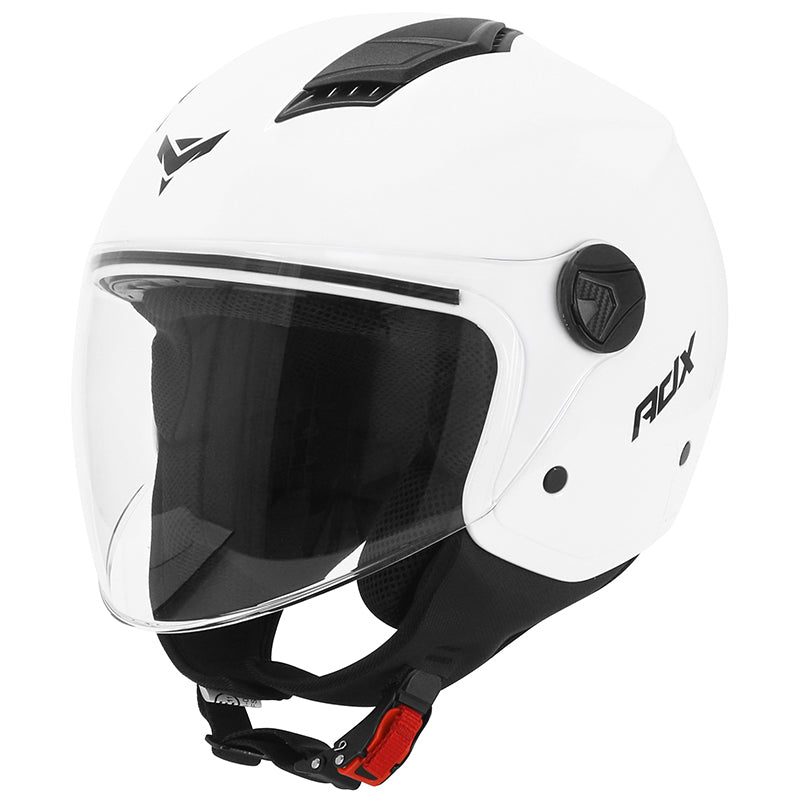 Casque jet ADX AJ050 Blanc Brillant — vue trois-quarts avant, côté droit