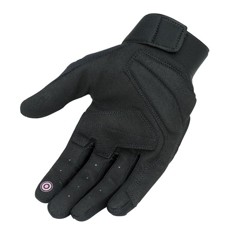 Gants moto été Penna EVO Lady Noir/Violet — côté paume, suédine noire et pastille violette sur l’index