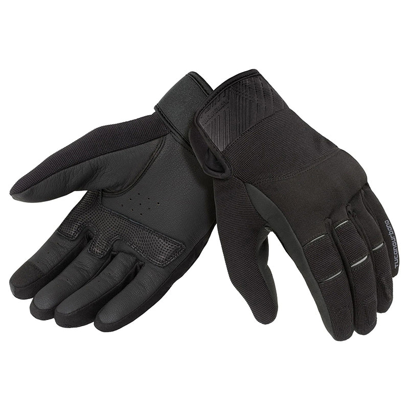 Gants moto toutes saisons Crab Noir — la paire, dos textile noir et paume en cuir