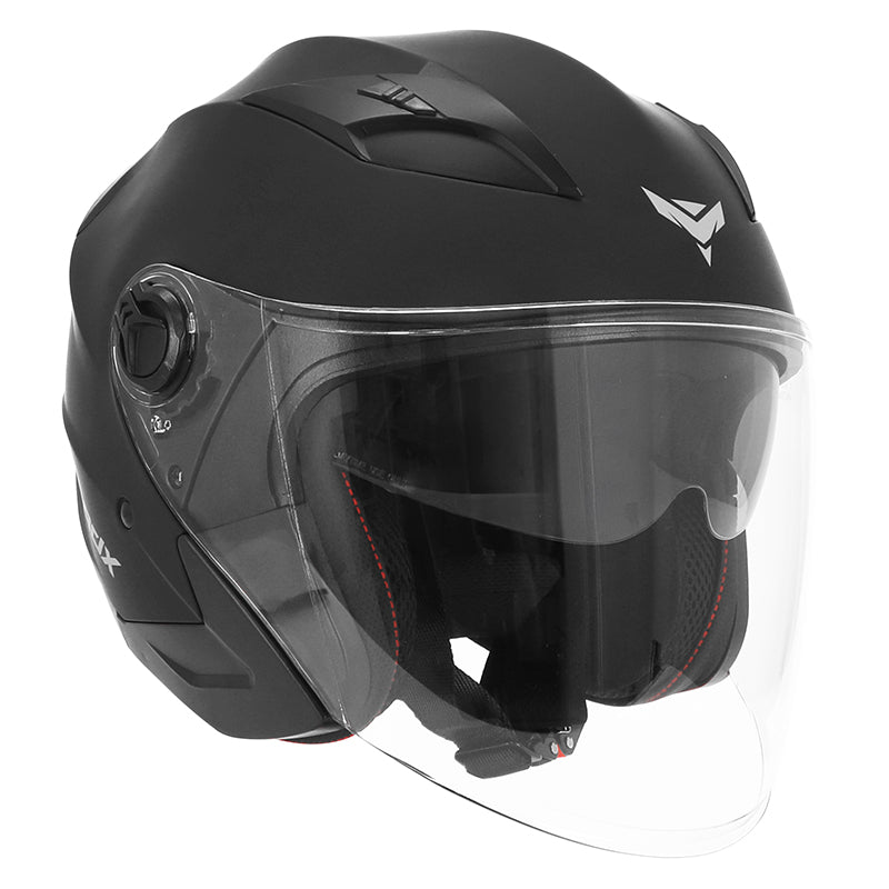 Casque jet ADX AJ150 Noir Mat — vue trois-quarts avant