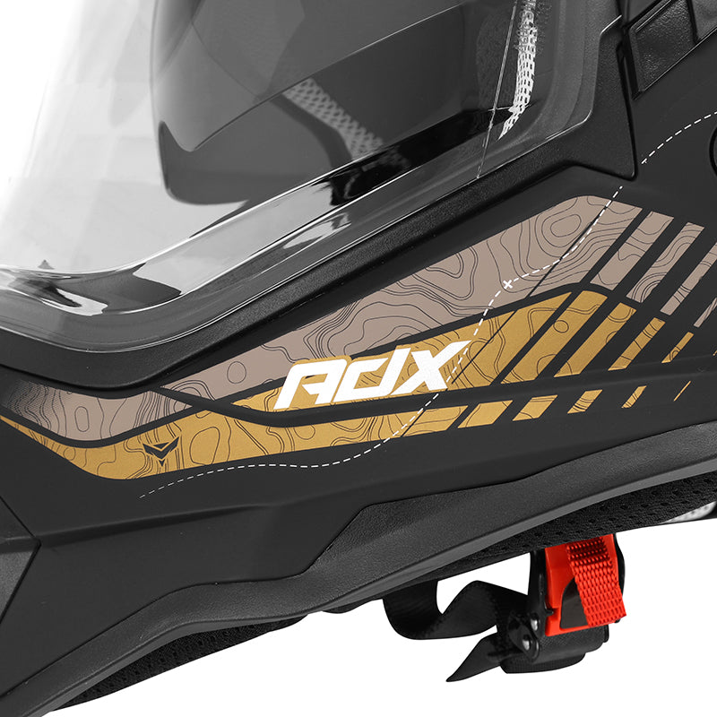 Casque cross/trail ADX AC900 Noir/Or Mat — détail du décor