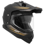 Casque cross/trail ADX AC900 Noir/Or Mat — vue trois-quarts avant, écran fermé