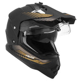 Casque cross/trail ADX AC900 Noir/Or Mat — écran relevé sous la visière, pare-soleil intégré abaissé