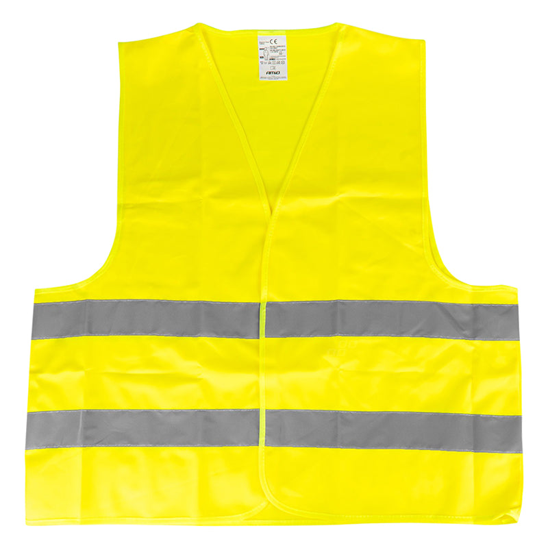 Gilet jaune haute visibilité XXL — vue de face, bandes réfléchissantes et fermeture velcro