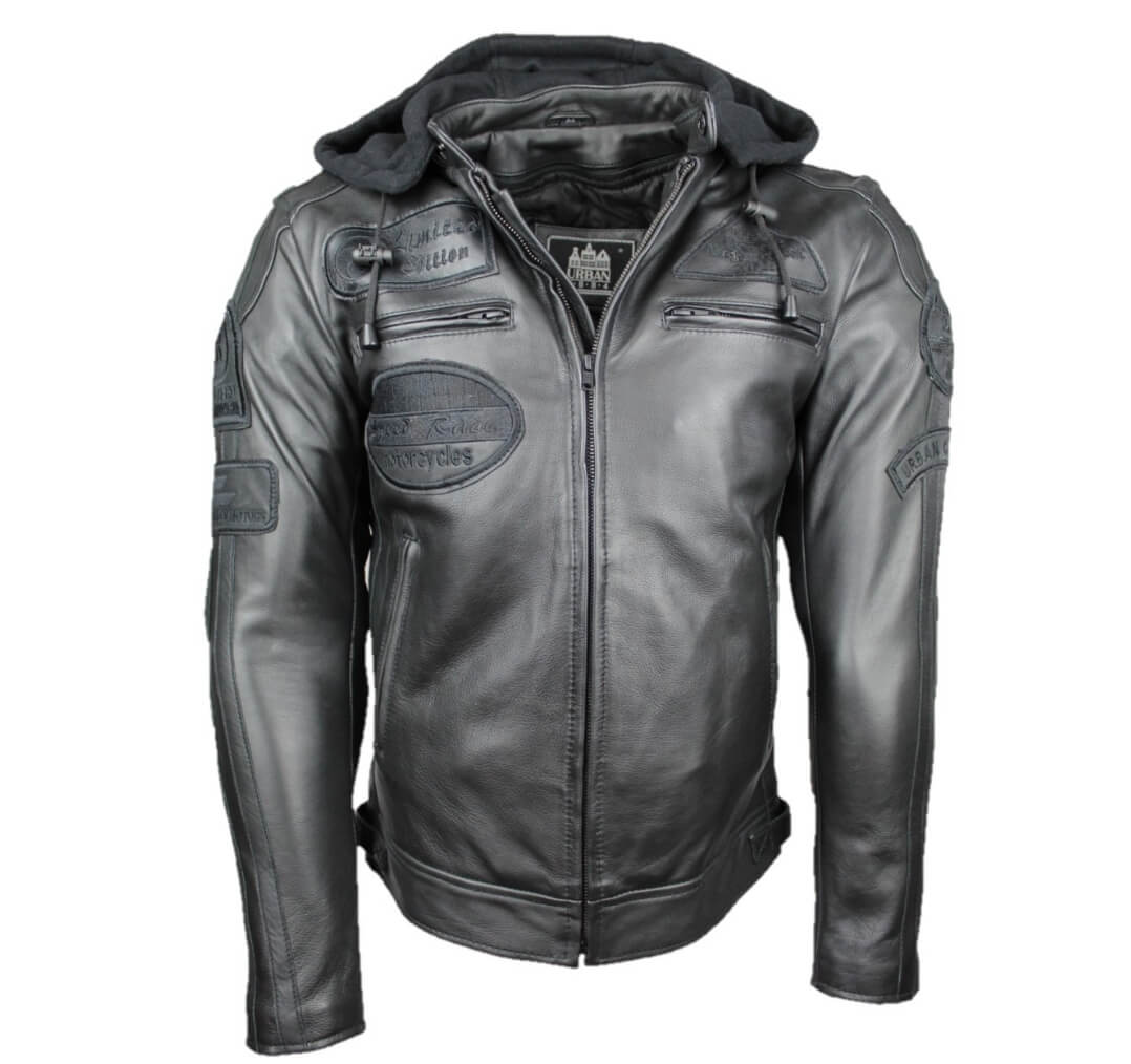 Blouson moto cuir nubuck homme Heritage 58 cafe racer noir, vue de face