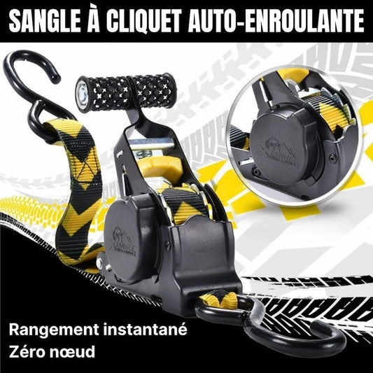 Sangle Automatique Rétractable a cliquet | 3.30m - 680kg - LE PRATIQUE DU MOTARD