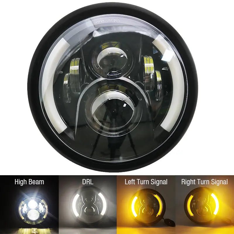 Phare rond moto LED avec clignotant 7.5 " - LE PRATIQUE DU MOTARD