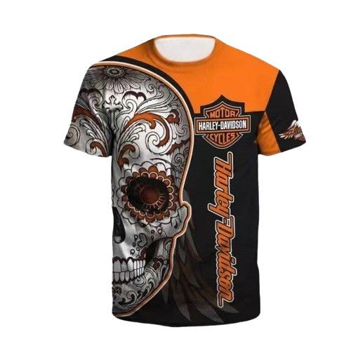 T - shirt Motard style Harley - Davidson – Esprit Libre Crâne Tribal - LE PRATIQUE DU MOTARD