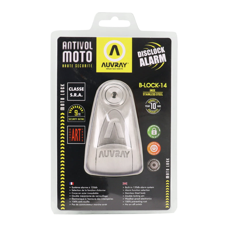 Antivol Bloque Disque Auvray B-Lock Avec Alarme Sonore Diam 14Mm Inox (Classe Sra)