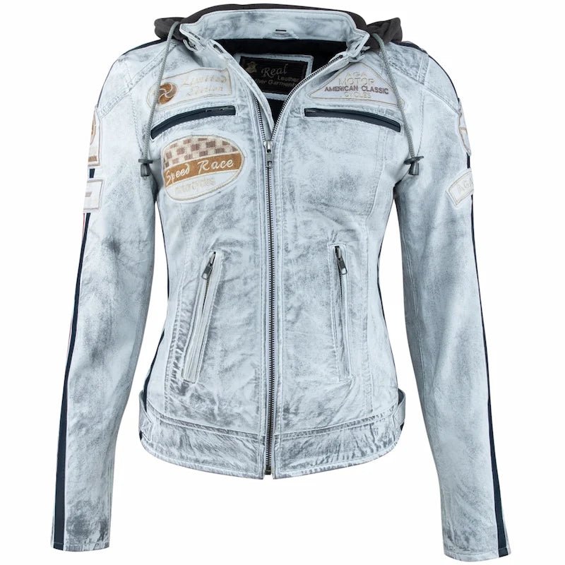 Blouson cuir moto rétro chic pour femme | LEGENDARY 58™ - LE PRATIQUE DU MOTARD