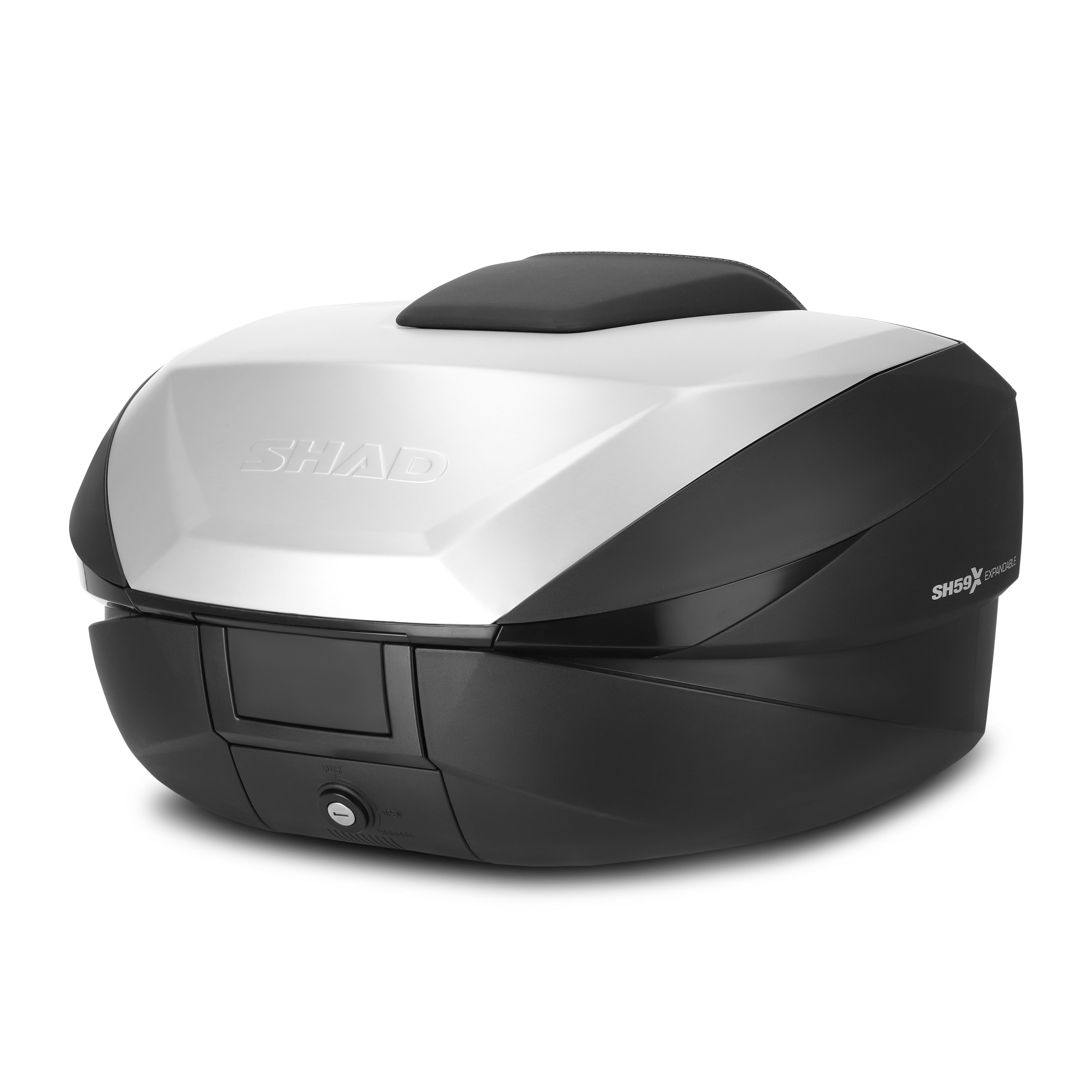 Top Case SHAD SH59X Aluminium — Top Case Extensible 59 - 68L Alu - LE PRATIQUE DU MOTARD