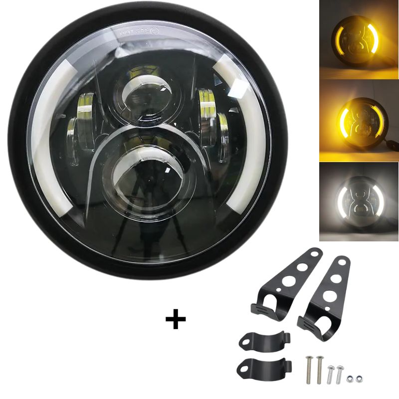 Phare rond moto LED avec clignotant 7.5 " - LE PRATIQUE DU MOTARD