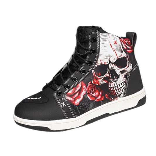 Basket Moto Skull & Roses Montante | URBANDARK™ - LE PRATIQUE DU MOTARD