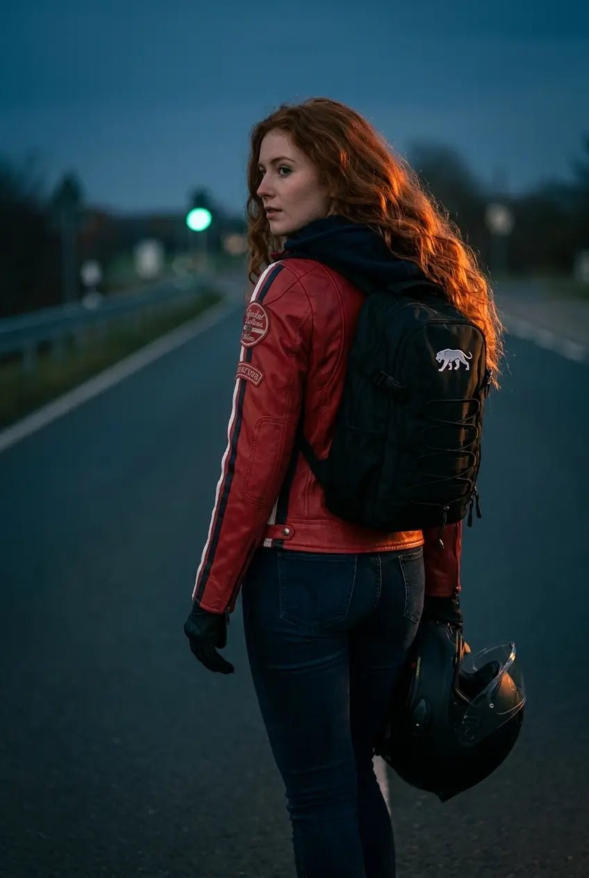 Blouson cuir moto femme style vintage | LEGENDARY 58™ Rouge - LE PRATIQUE DU MOTARD