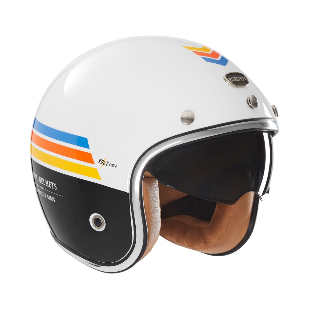 Casque Jet Volt Liner Blanc/Bleu/Orange/Jaune — EXKLUSIV - LE PRATIQUE DU MOTARD
