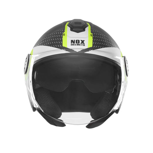 Casque Moto Jet N182 Round Noir Mat Jaune Fluo | NOX - LE PRATIQUE DU MOTARD