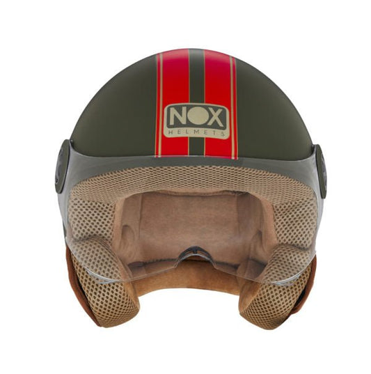 Casque Moto Jet N210 EVO Kaki Rouge | NOX - LE PRATIQUE DU MOTARD