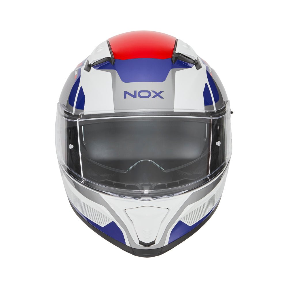 Casque Moto Intégral N402 Mentor Blanc Bleu Rouge | NOX - LE PRATIQUE DU MOTARD