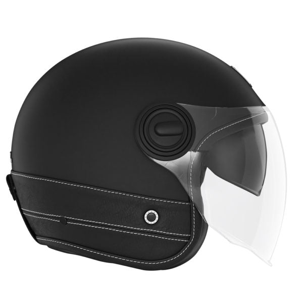Casque Moto Jet Heritage Noir Mat Cuir Noir | NOX - LE PRATIQUE DU MOTARD