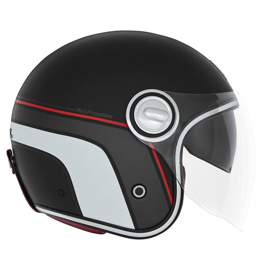 Casque Moto Heritage Line Noir Mat Rouge Blanc | NOX - LE PRATIQUE DU MOTARD