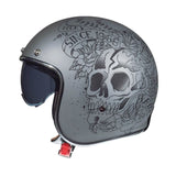 Casque Jet moto - SKULL& ROSES ARGENT MAT - LE PRATIQUE DU MOTARD