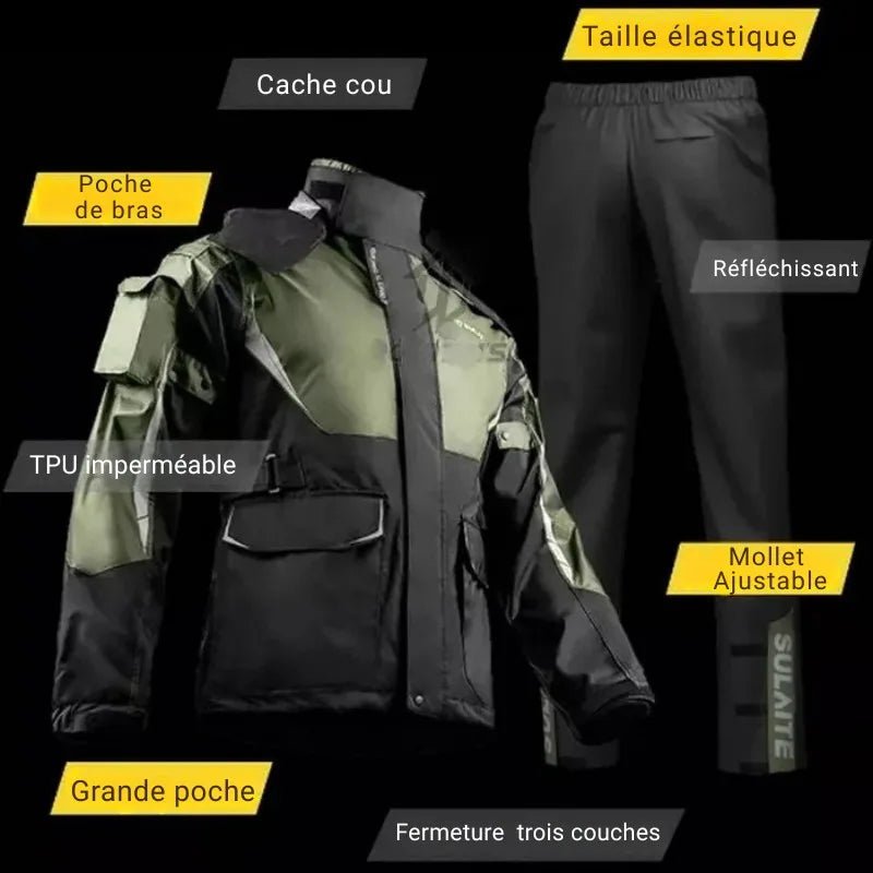 Ensemble veste et pantalon de pluie moto réfléchissants - LE PRATIQUE DU MOTARD