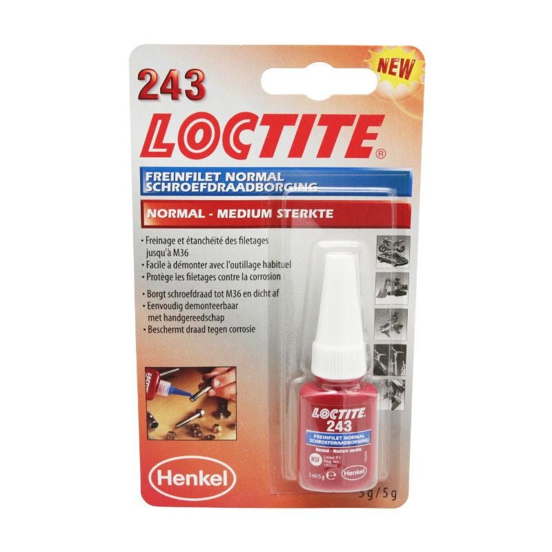 FREIN FILET NORMAL LOCTITE 243 A RESISTANCE MOYENNE (FLACON 5 ML SOUS BLISTER) - LE PRATIQUE DU MOTARD