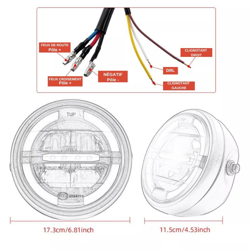 Phare moto Angel Eyes + clignotant intégré - 6.8 pouces - LE PRATIQUE DU MOTARD