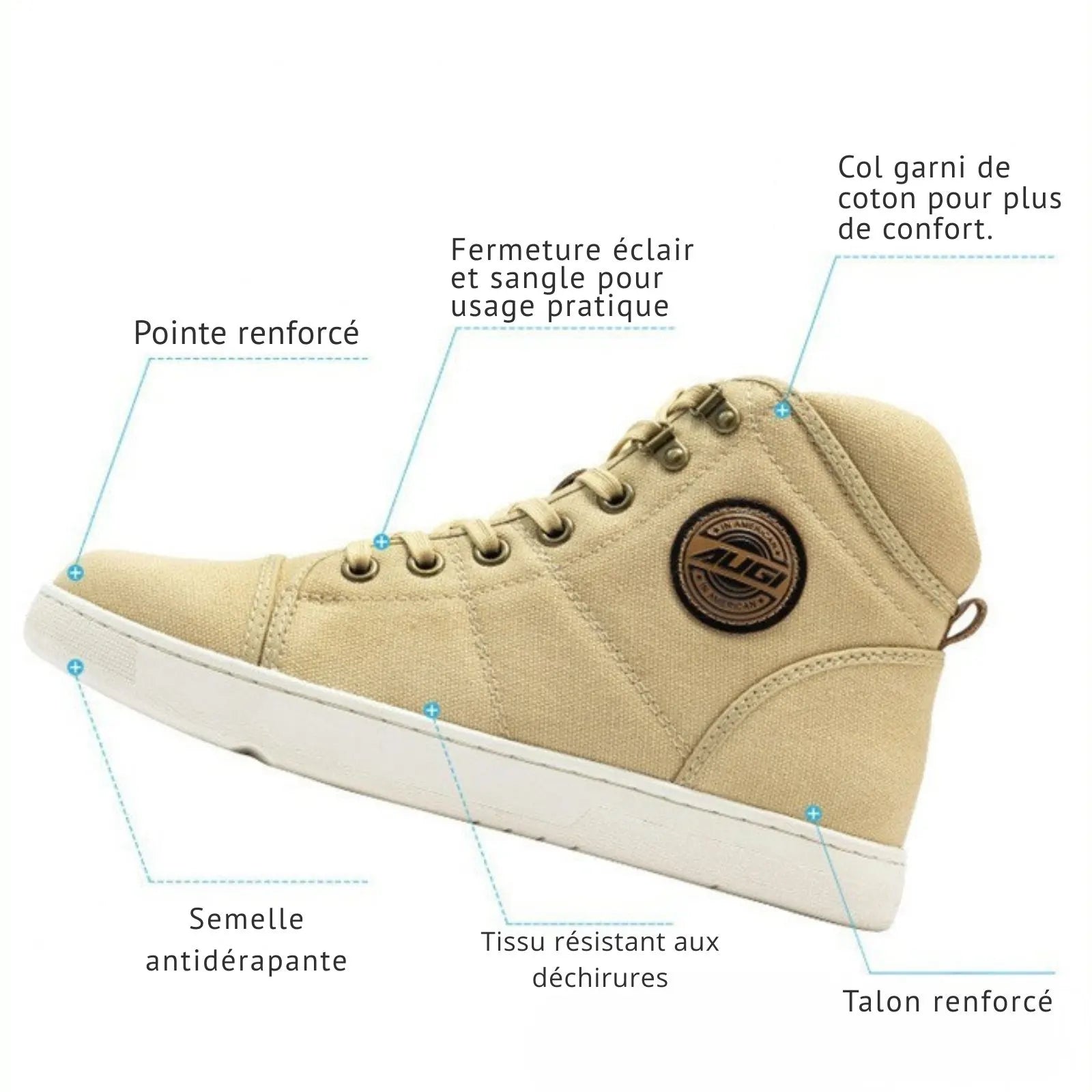 Basket Moto Vintage en Toile avec Semelle Blindée | AUGI HERITAGE™ - LE PRATIQUE DU MOTARD