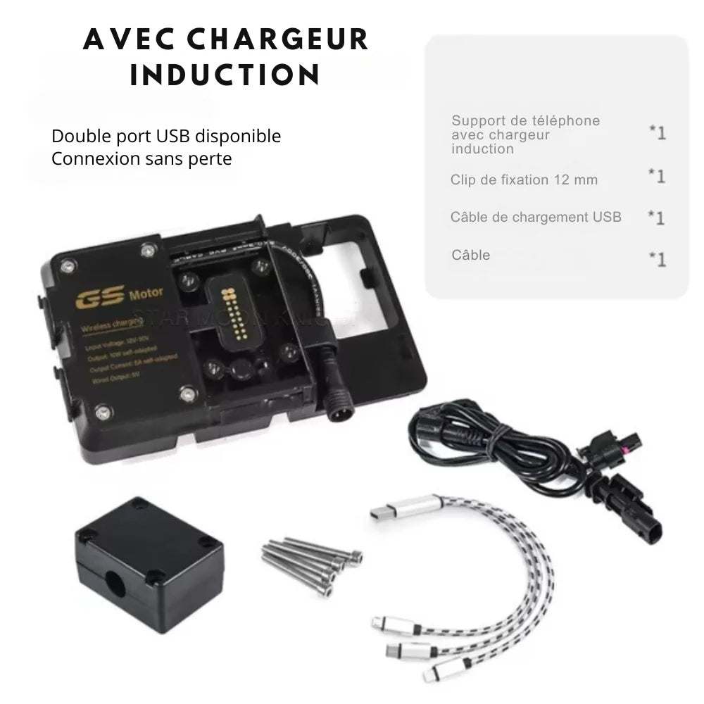 Support Téléphone Moto avec Chargeur Sans Fil et USB - BMW R1200GS/ADV et Plus - LE PRATIQUE DU MOTARD