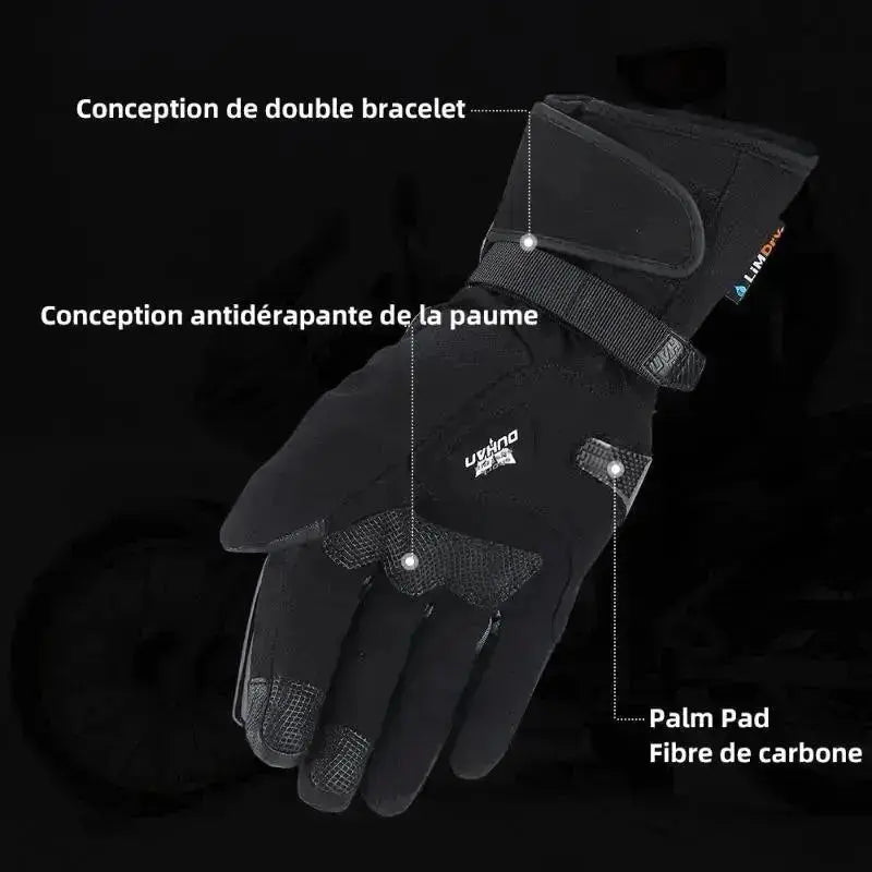 Gants Chauffant Moto Hiver Homme Imperméable Adapter Ecran Tactile Noir et  Gris