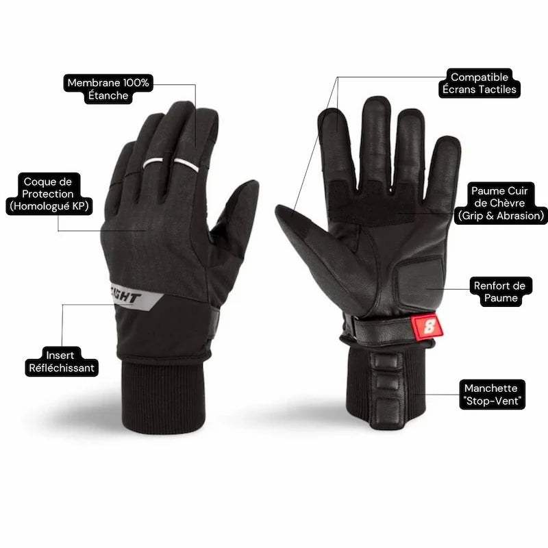 Gants Moto Hiver ASGARD : Cuir, Étanche & Manchette "Stop - Vent" - LE PRATIQUE DU MOTARD